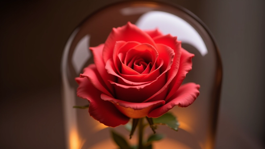 Detailed view of preserved rose showing quality and preservation