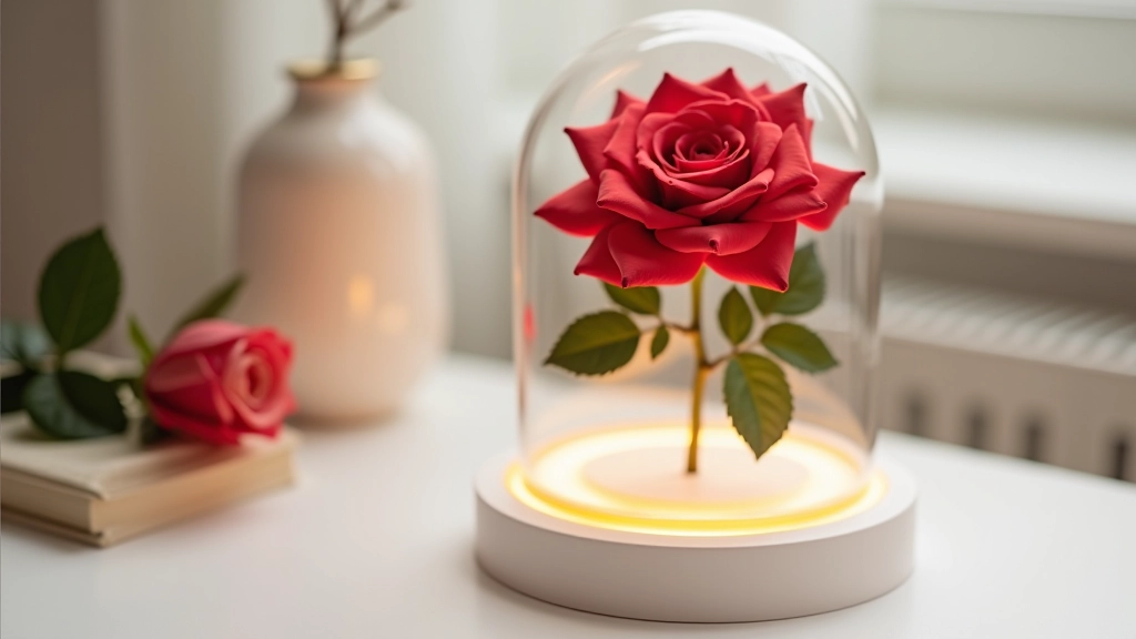 Preserved rose in glass dome with LED base