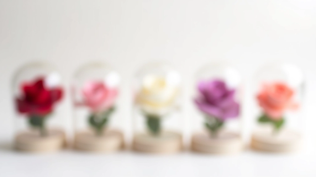 Collection of preserved roses in different colors displayed together: red, pink, white, and purple varieties in glass domes