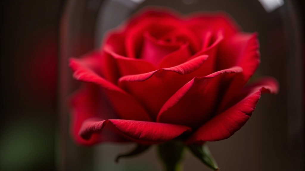 Close-up macro photography showing the detailed texture and vibrant color of a preserved rose petal with natural lighting highlighting the preservation quality