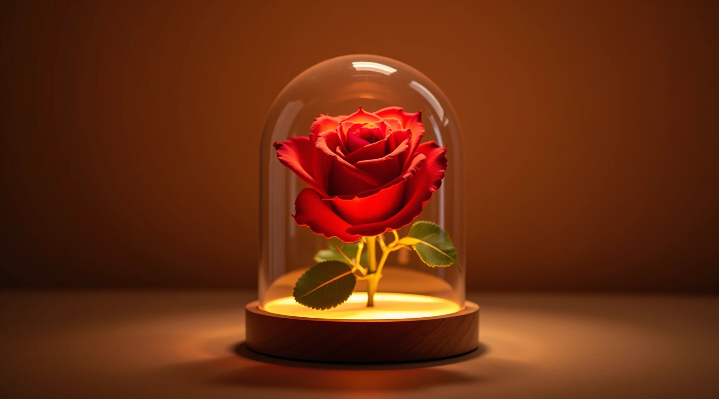 Beautiful preserved rose in glass dome with LED base